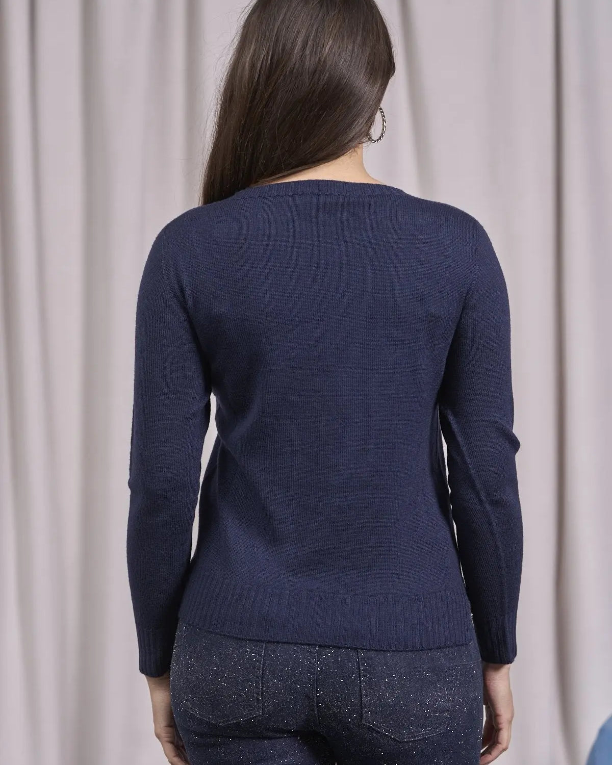 Maglia girocollo con dettagli a coste larghe BLU IRONICA