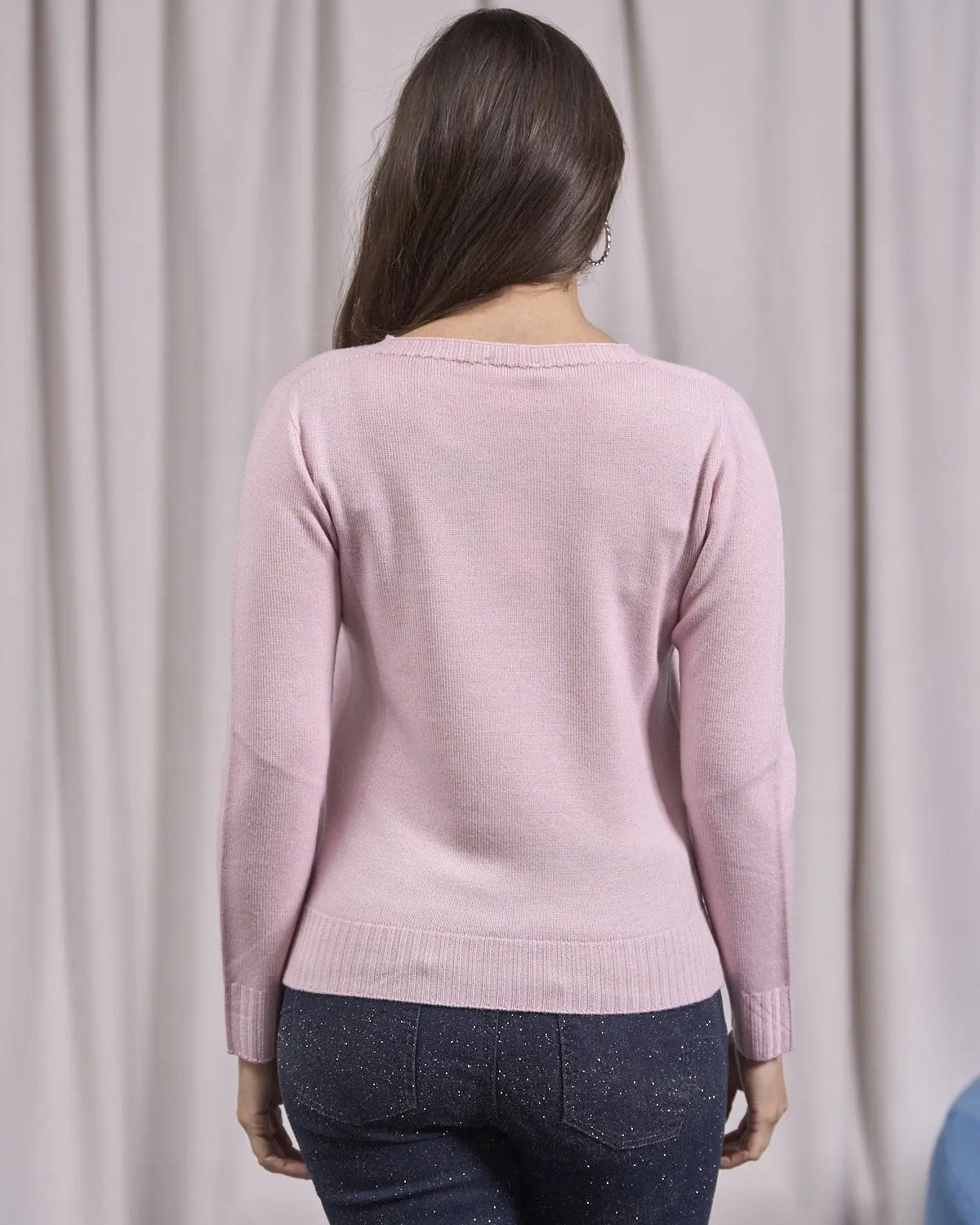 Maglia girocollo con dettagli a coste larghe ROSA IRONICA