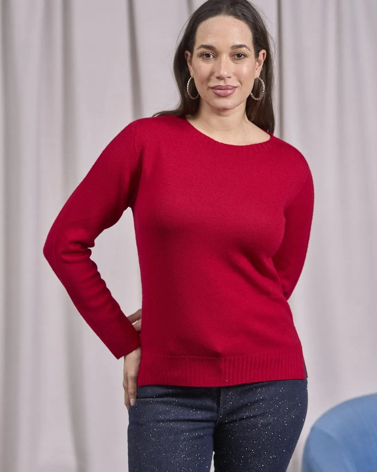 Maglia girocollo con dettagli a coste larghe ROSSO IRONICA