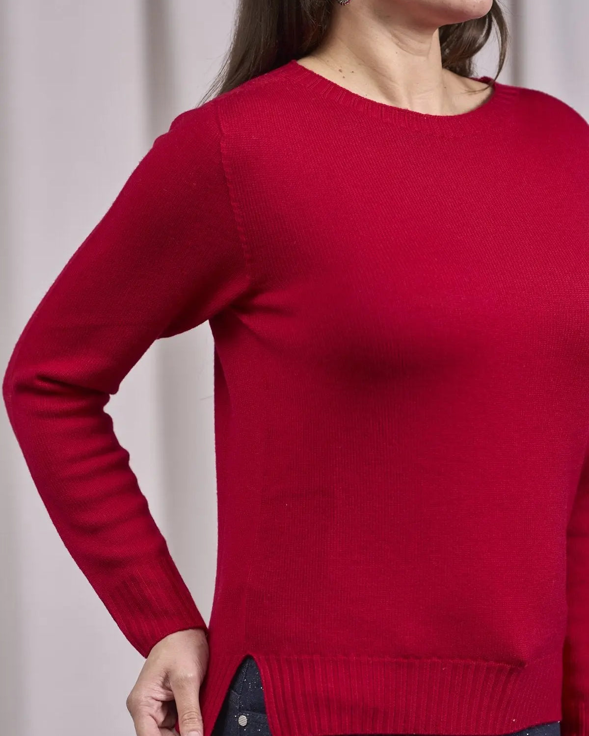 Maglia girocollo con dettagli a coste larghe ROSSO IRONICA