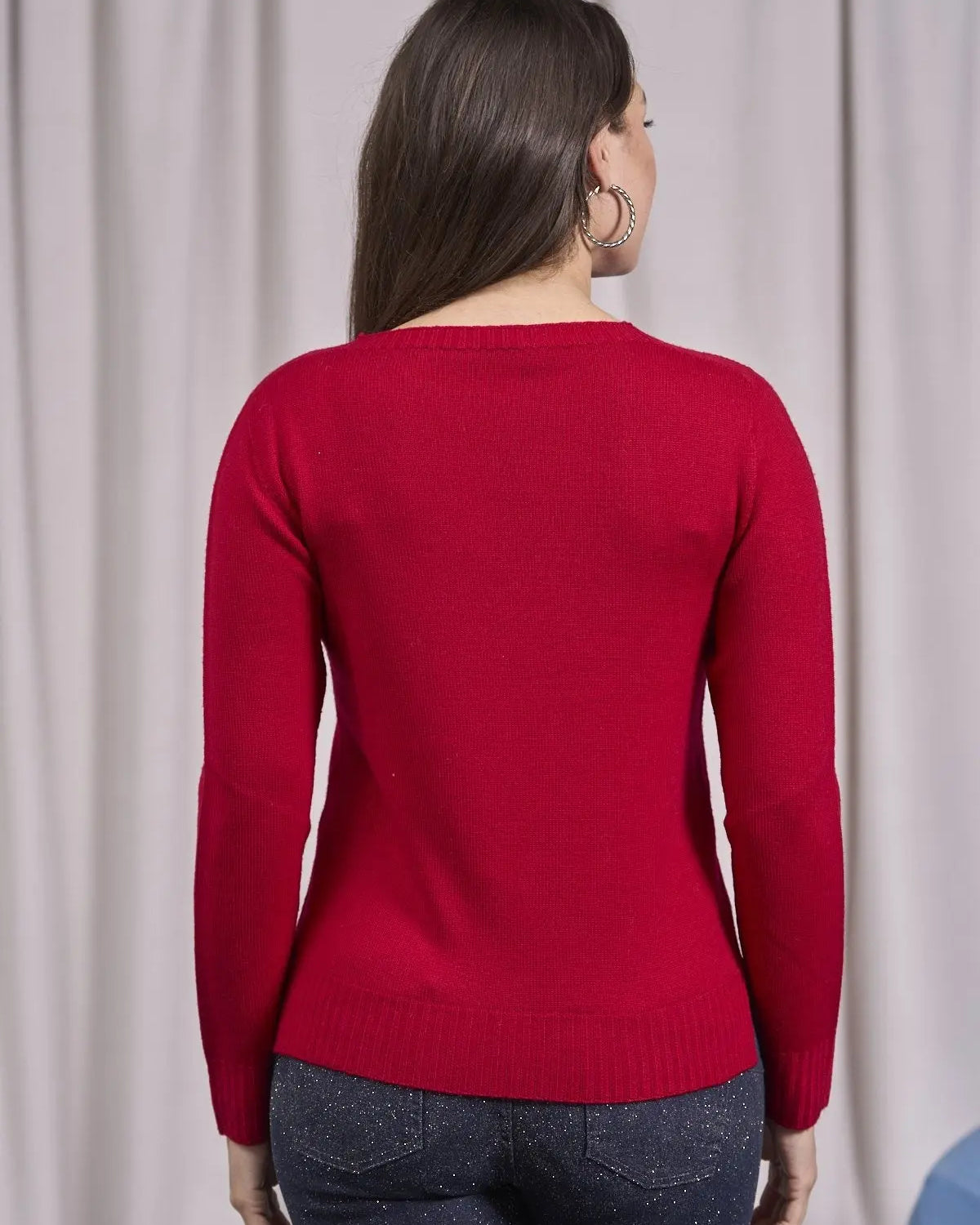 Maglia girocollo con dettagli a coste larghe ROSSO IRONICA