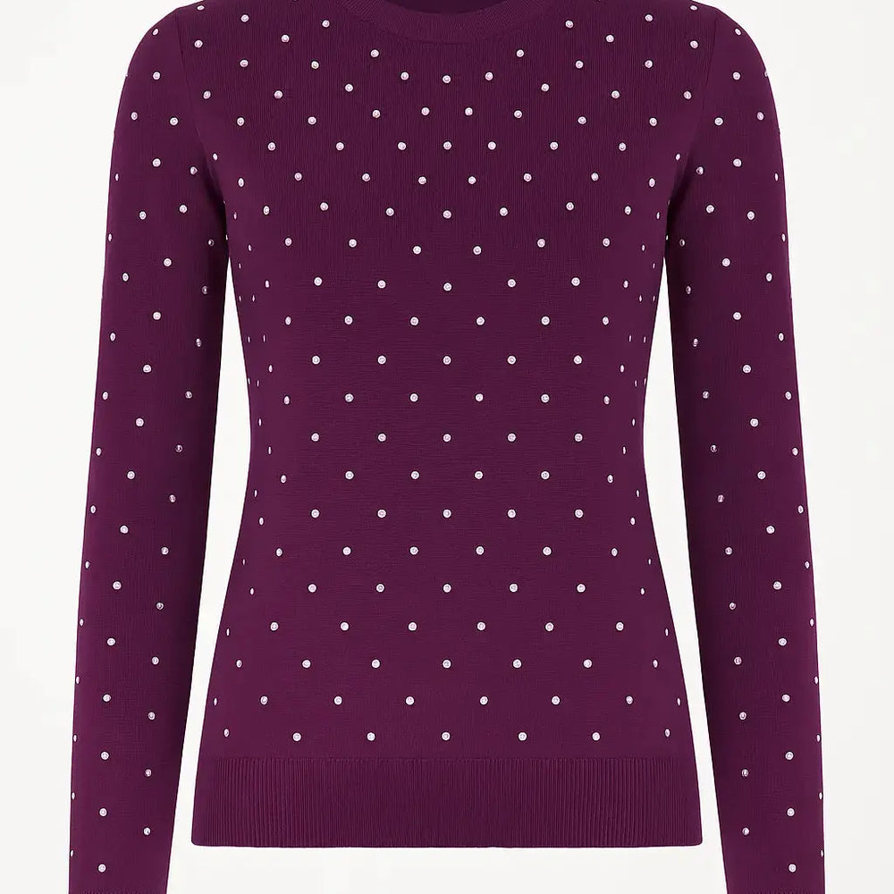 Maglia girocollo con dettagli strass DORABELLA PIU' 3XL (49) / Malva