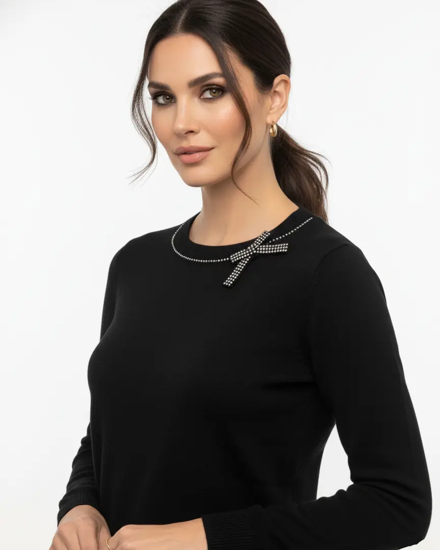 Maglia girocollo con fiocco di strass DORABELLA