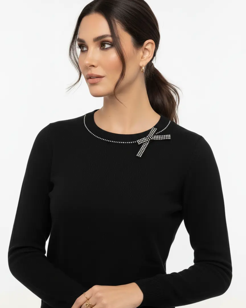 Maglia girocollo con fiocco di strass DORABELLA