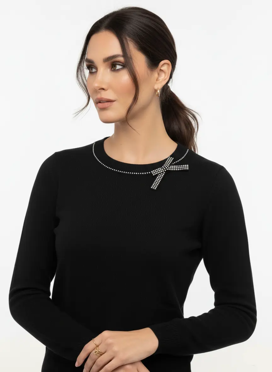 Maglia girocollo con fiocco di strass DORABELLA