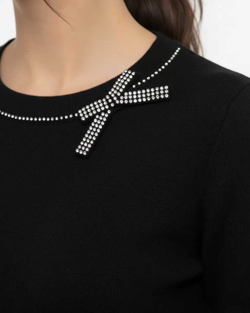 Maglia girocollo con fiocco di strass DORABELLA