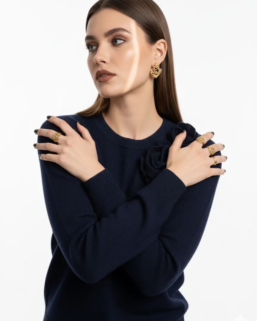 Maglia girocollo con fiori applicati DORABELLA