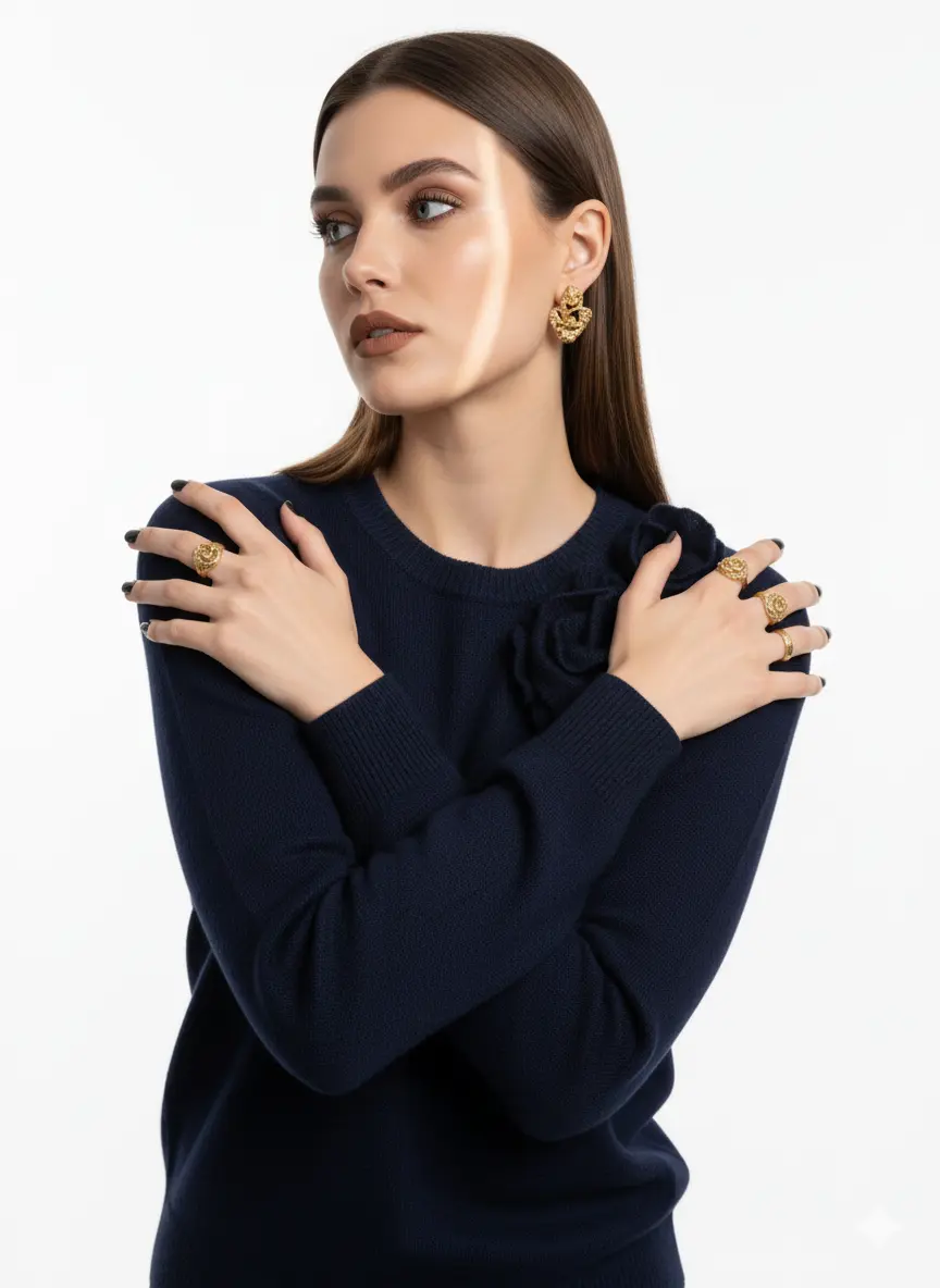 Maglia girocollo con fiori applicati DORABELLA