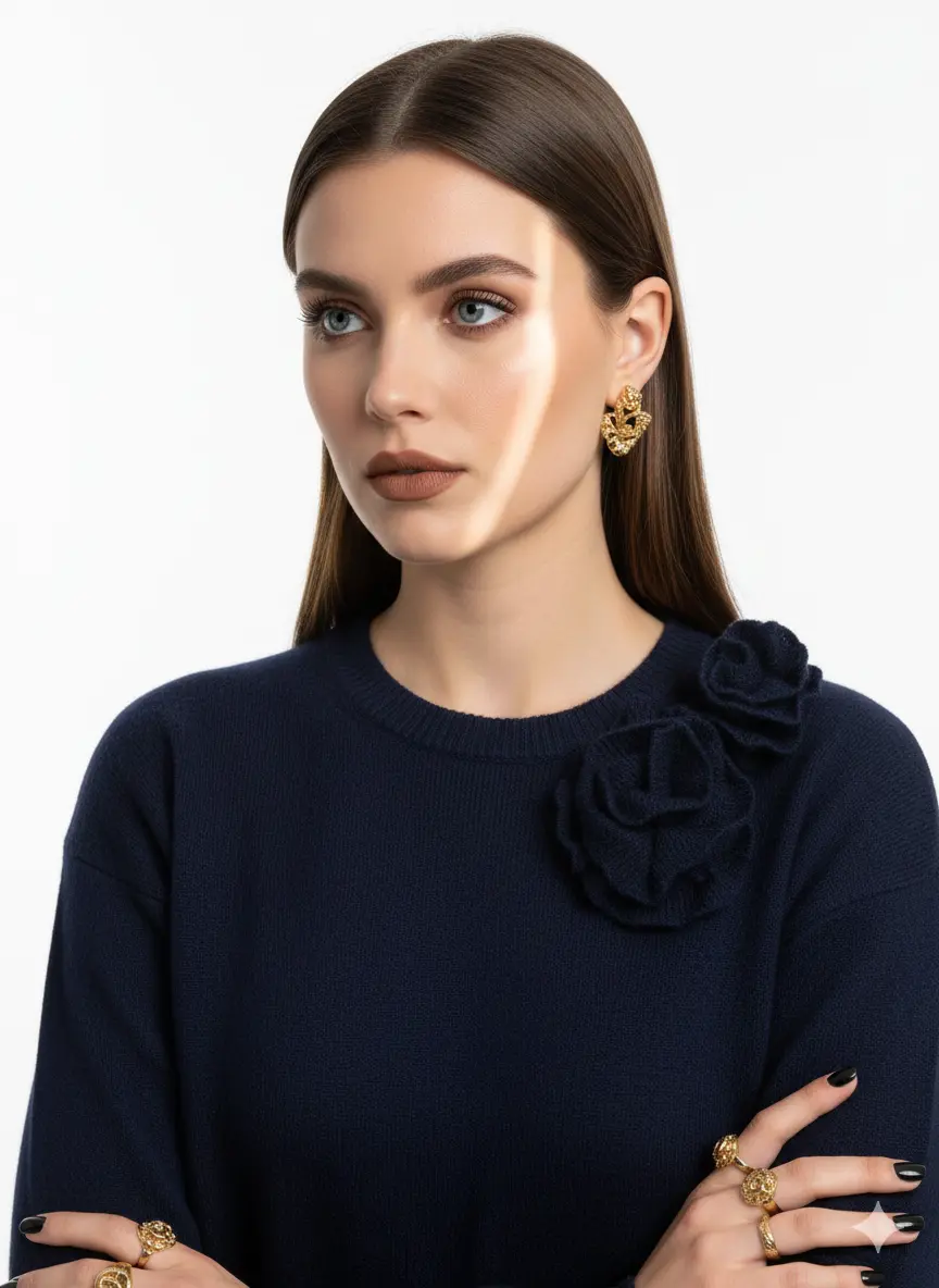 Maglia girocollo con fiori applicati DORABELLA