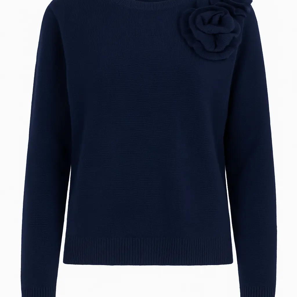 Maglia girocollo con fiori applicati DORABELLA XL / Blu