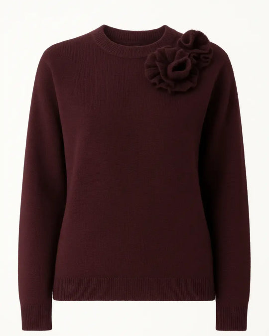 Maglia girocollo con fiori applicati DORABELLA XL / Prugna