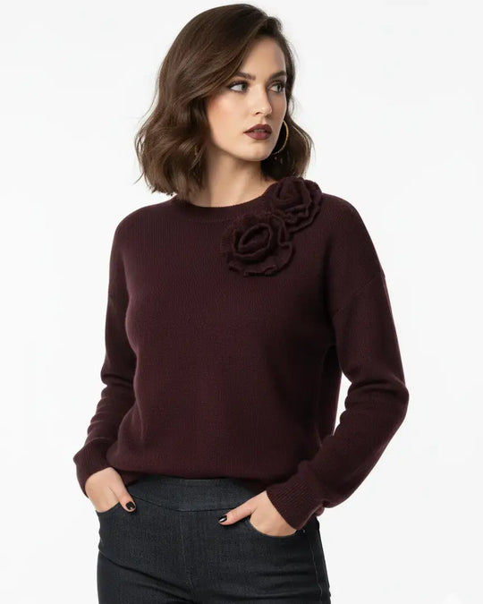 Maglia girocollo con fiori applicati DORABELLA