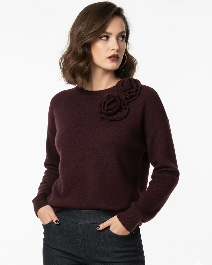 Maglia girocollo con fiori applicati DORABELLA