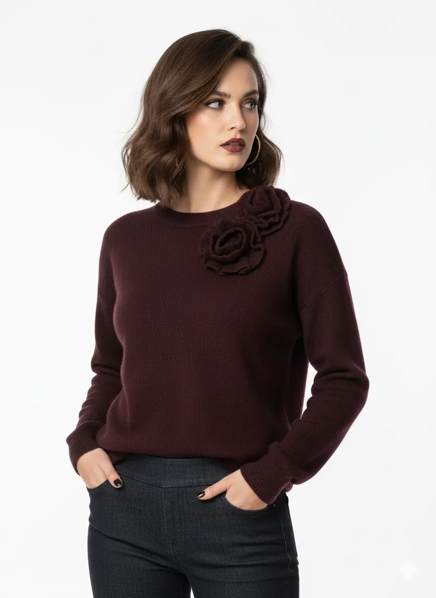 Maglia girocollo con fiori applicati DORABELLA