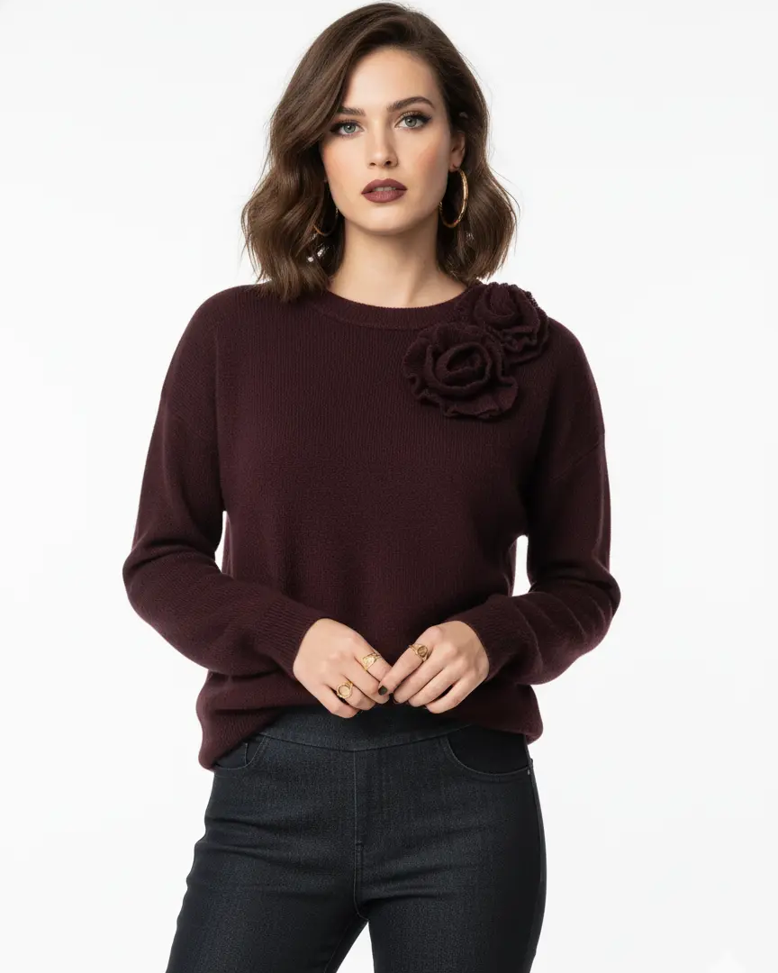 Maglia girocollo con fiori applicati DORABELLA