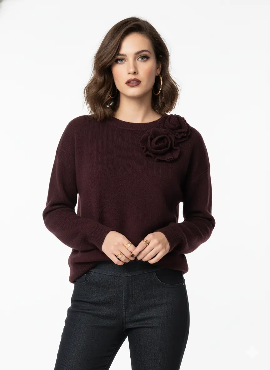 Maglia girocollo con fiori applicati DORABELLA