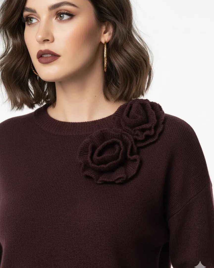 Maglia girocollo con fiori applicati DORABELLA