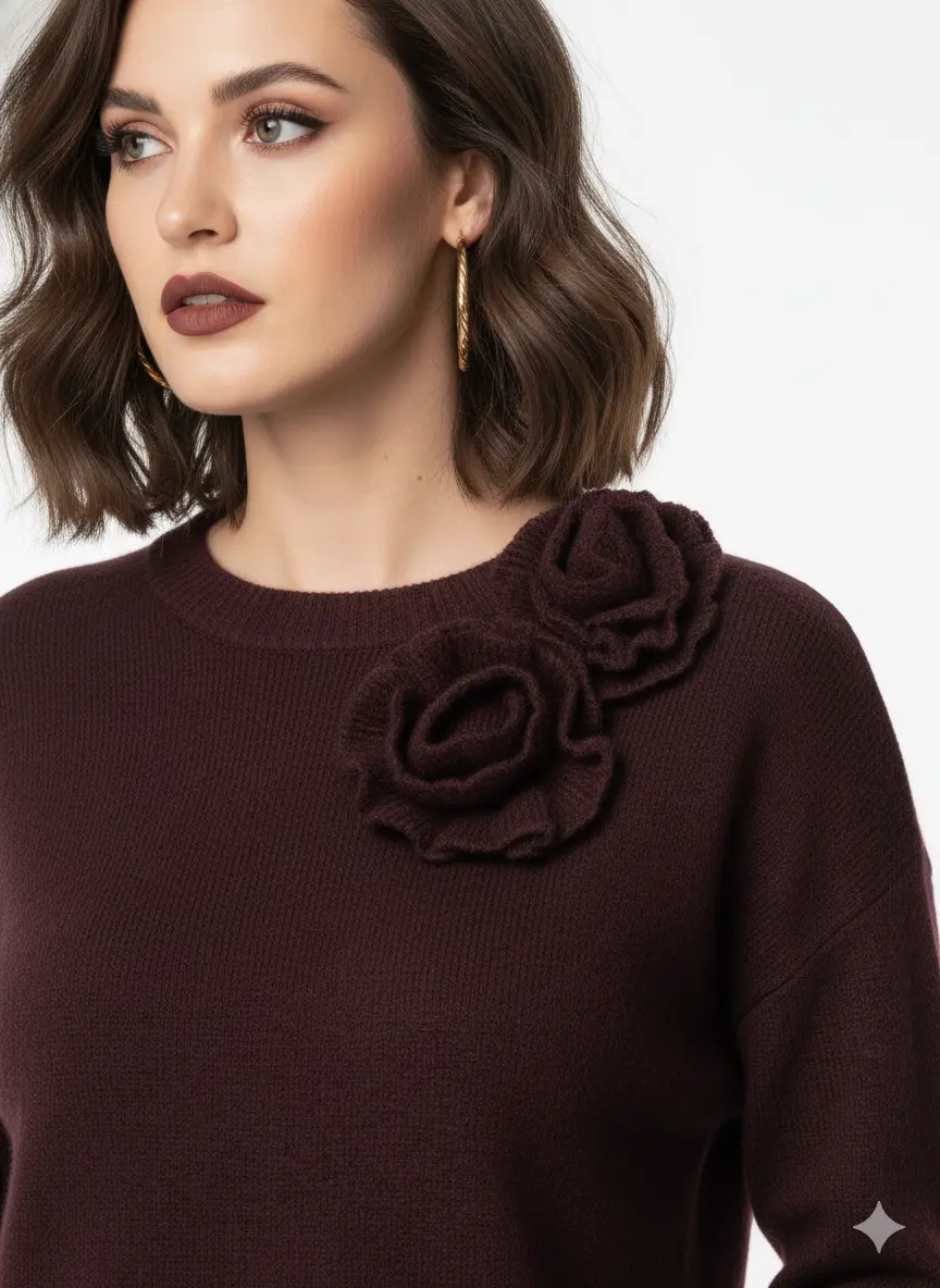 Maglia girocollo con fiori applicati DORABELLA