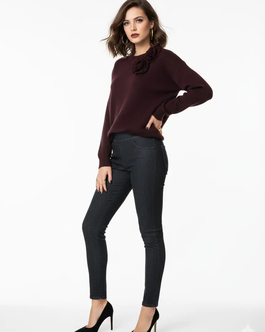 Maglia girocollo con fiori applicati DORABELLA