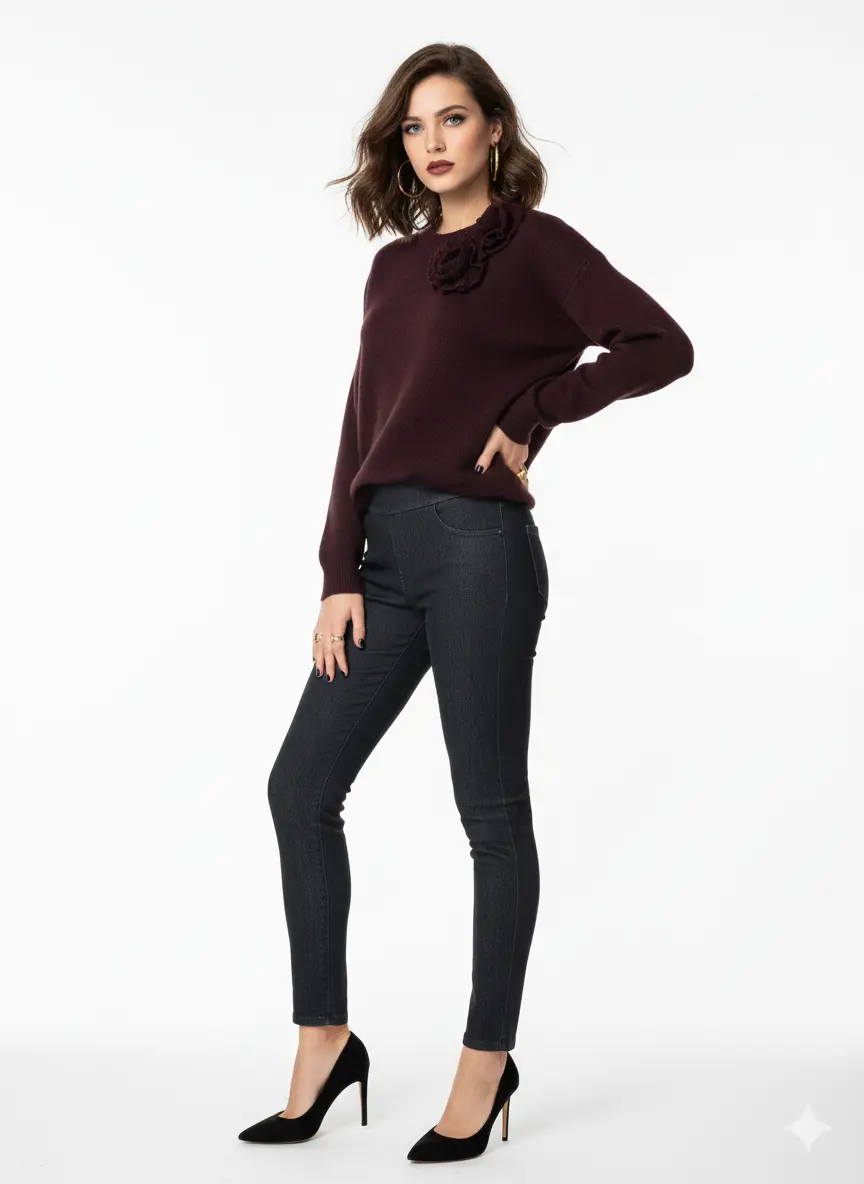 Maglia girocollo con fiori applicati DORABELLA