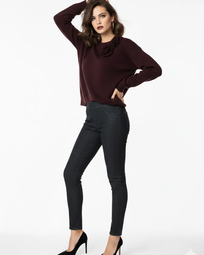 Maglia girocollo con fiori applicati DORABELLA