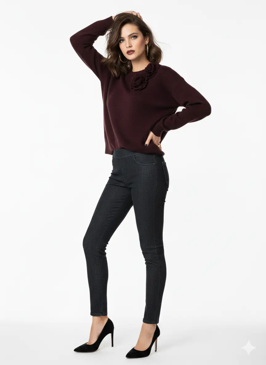 Maglia girocollo con fiori applicati DORABELLA