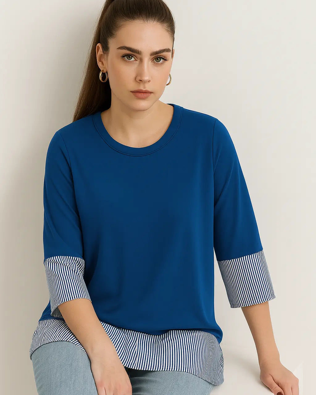 Maglia girocollo con inserti in popeline a righe DORABELLA