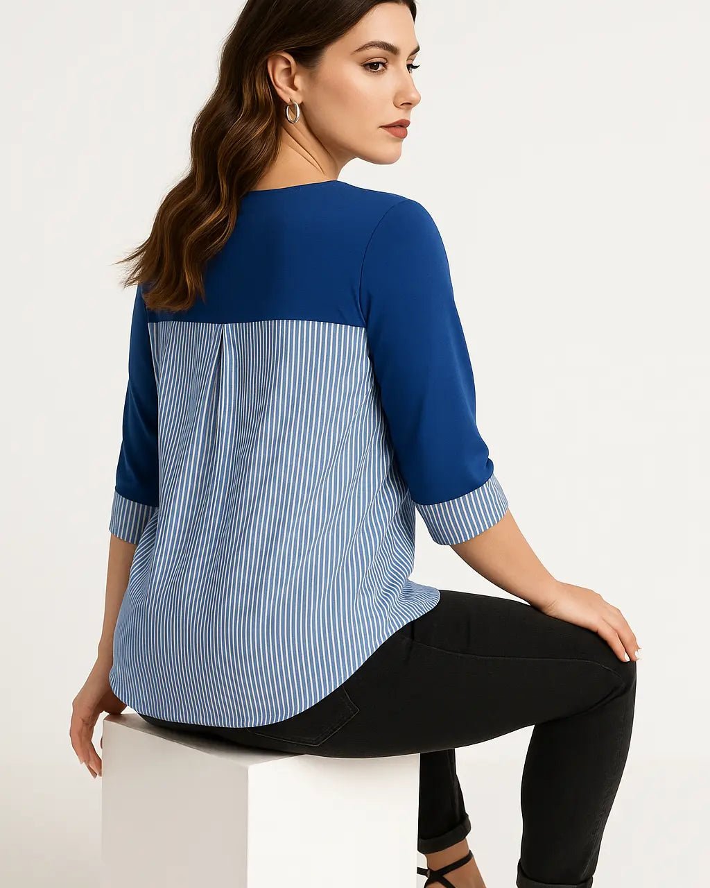 Maglia girocollo con inserti in popeline a righe DORABELLA