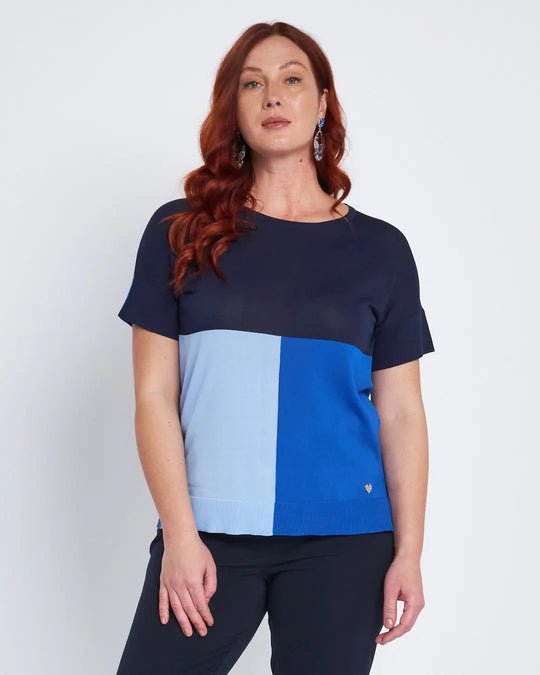 Maglia girocollo con intarsi a 3 colori ROYAL BLUE DORABELLA PIU'