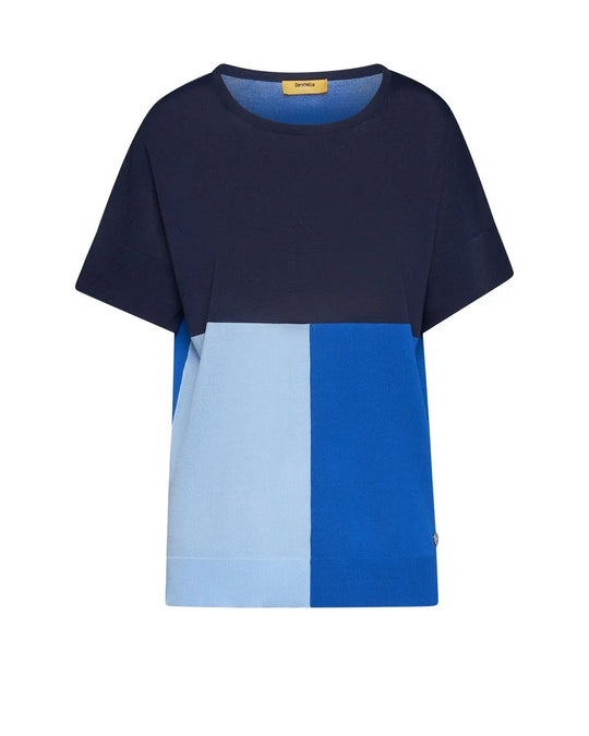 Maglia girocollo con intarsi a 3 colori ROYAL BLUE DORABELLA PIU'