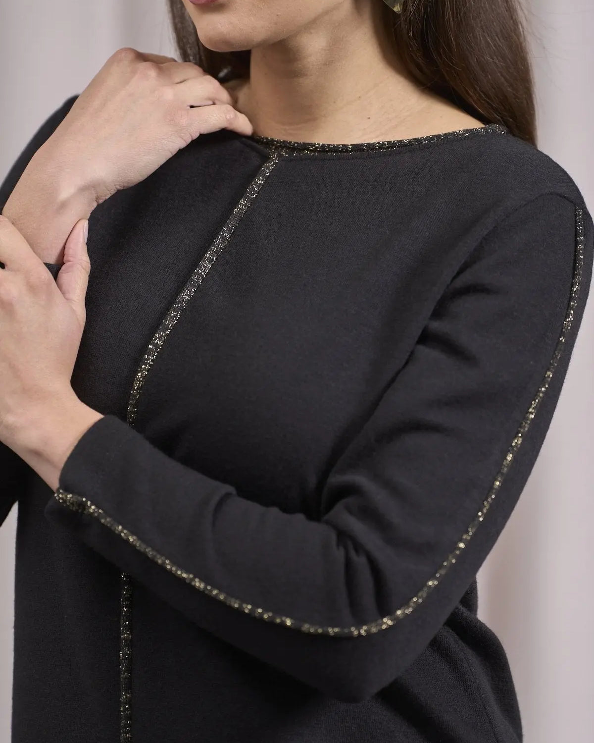 Maglia girocollo con intarsi tubolari lurex NERO DORABELLA XXXL