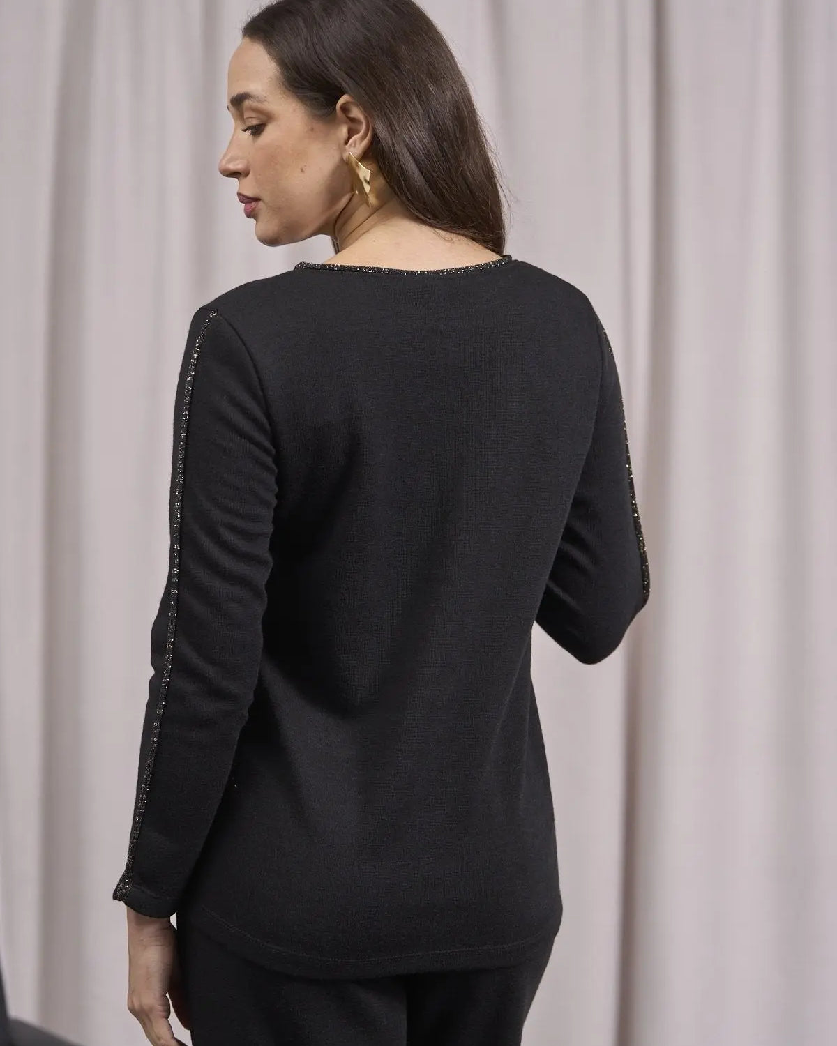 Maglia girocollo con intarsi tubolari lurex NERO DORABELLA