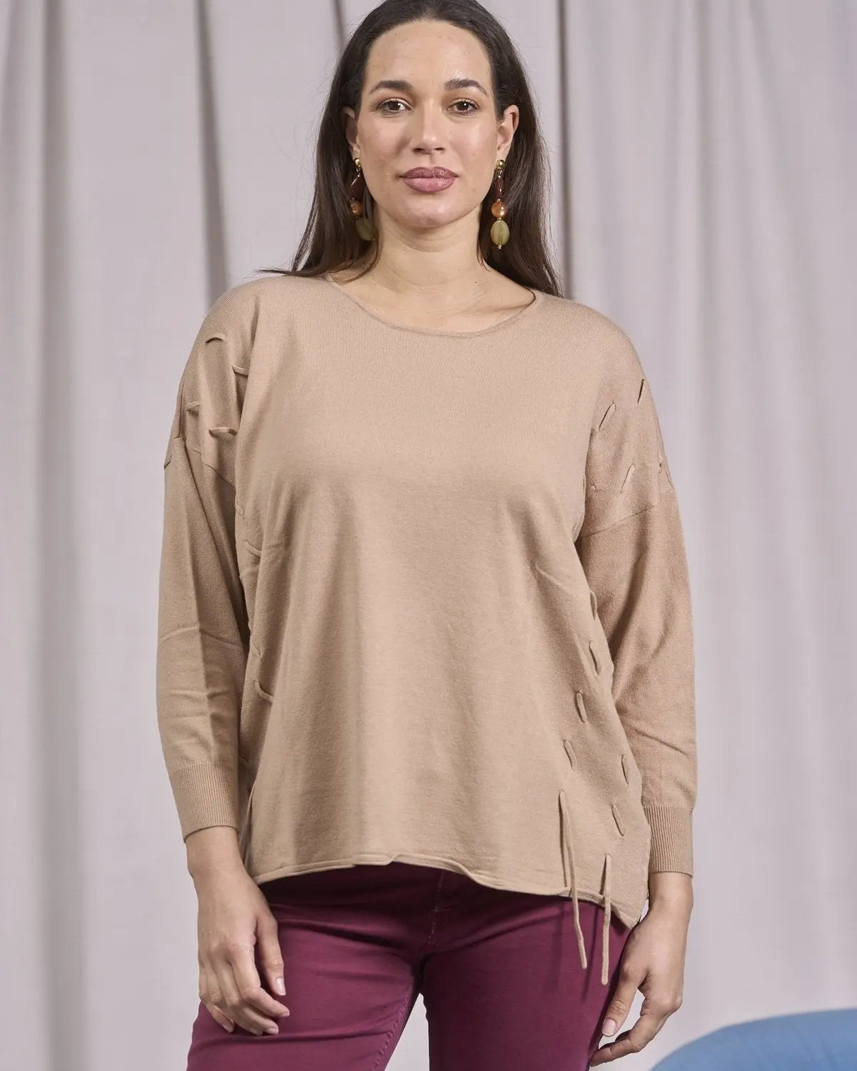 Maglia girocollo con intrecci frontali CAMMELLO IRONICA