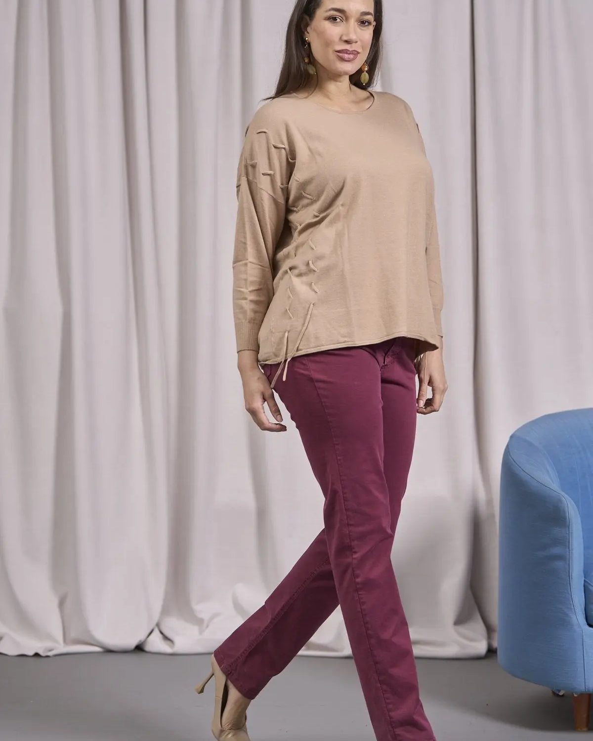 Maglia girocollo con intrecci frontali CAMMELLO IRONICA