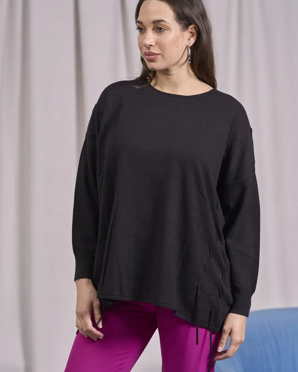 Maglia girocollo con intrecci frontali NERO IRONICA