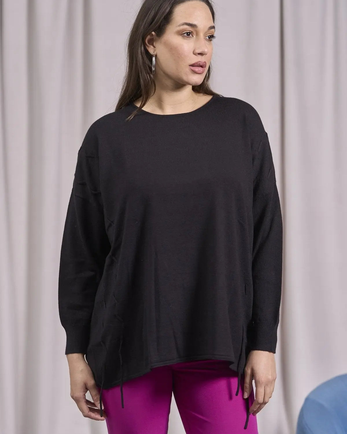 Maglia girocollo con intrecci frontali NERO IRONICA