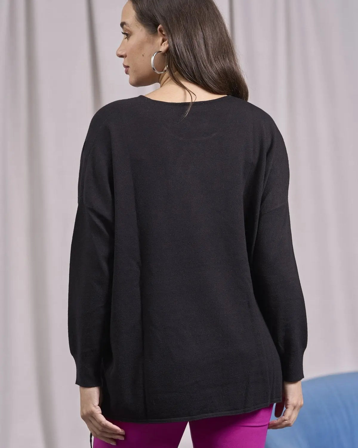 Maglia girocollo con intrecci frontali NERO IRONICA