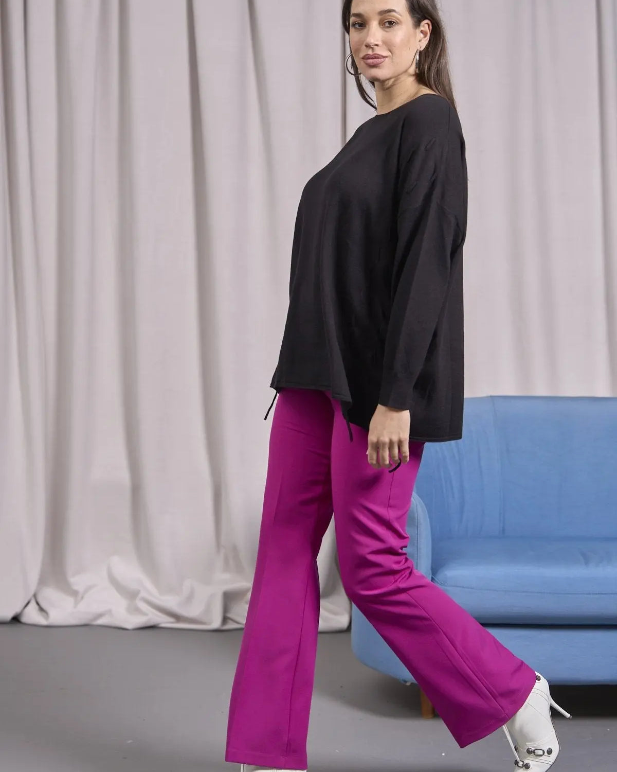 Maglia girocollo con intrecci frontali NERO IRONICA