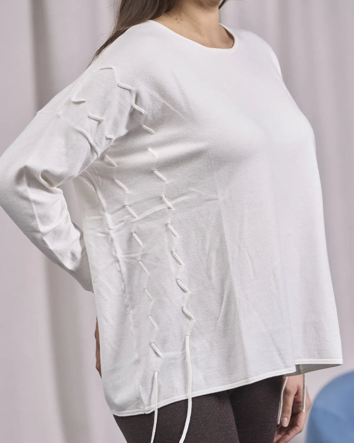 Maglia girocollo con intrecci frontali OFF WHITE IRONICA