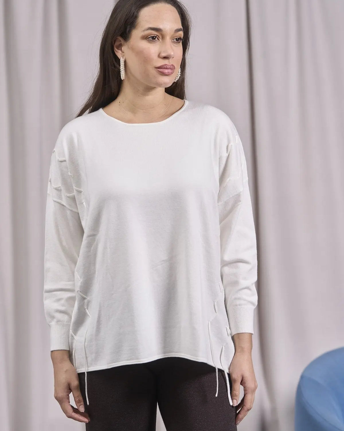 Maglia girocollo con intrecci frontali OFF WHITE IRONICA