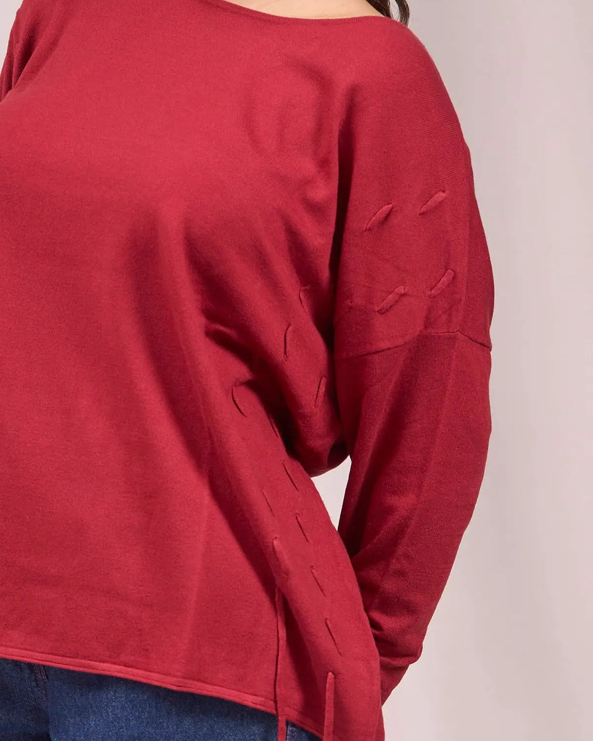 Maglia girocollo con intrecci frontali ROSSO IRONICA