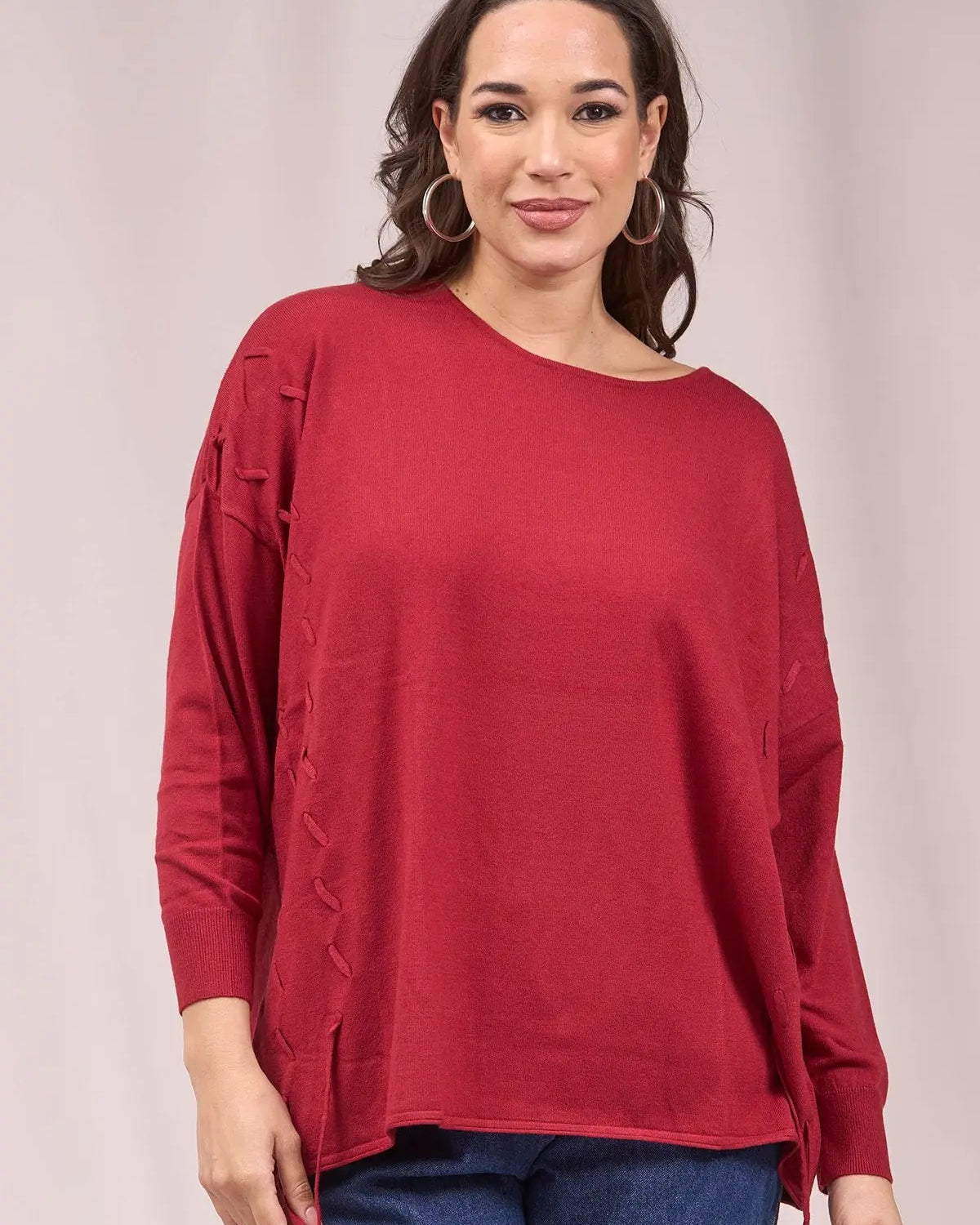 Maglia girocollo con intrecci frontali ROSSO IRONICA