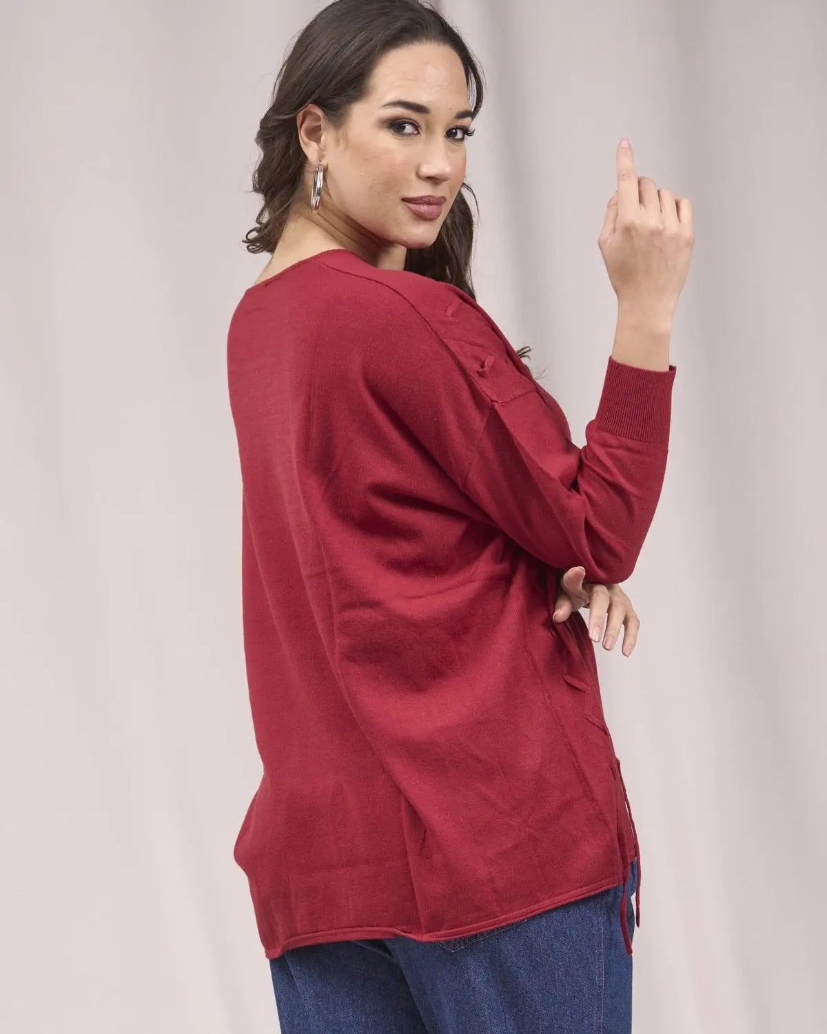 Maglia girocollo con intrecci frontali ROSSO IRONICA