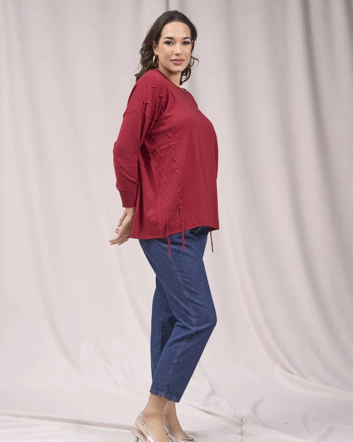 Maglia girocollo con intrecci frontali ROSSO IRONICA