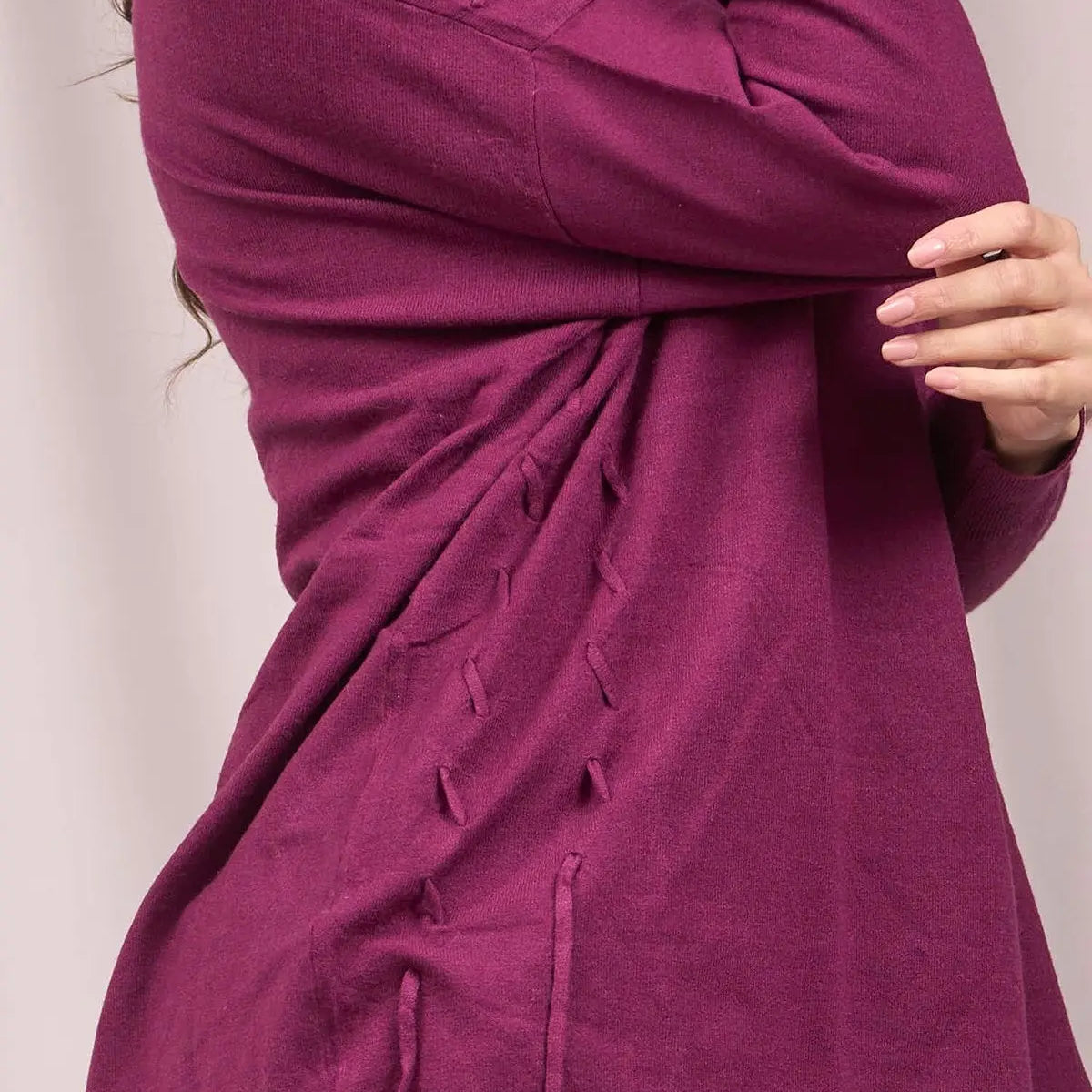 Maglia girocollo con intrecci frontali VINO IRONICA M-L