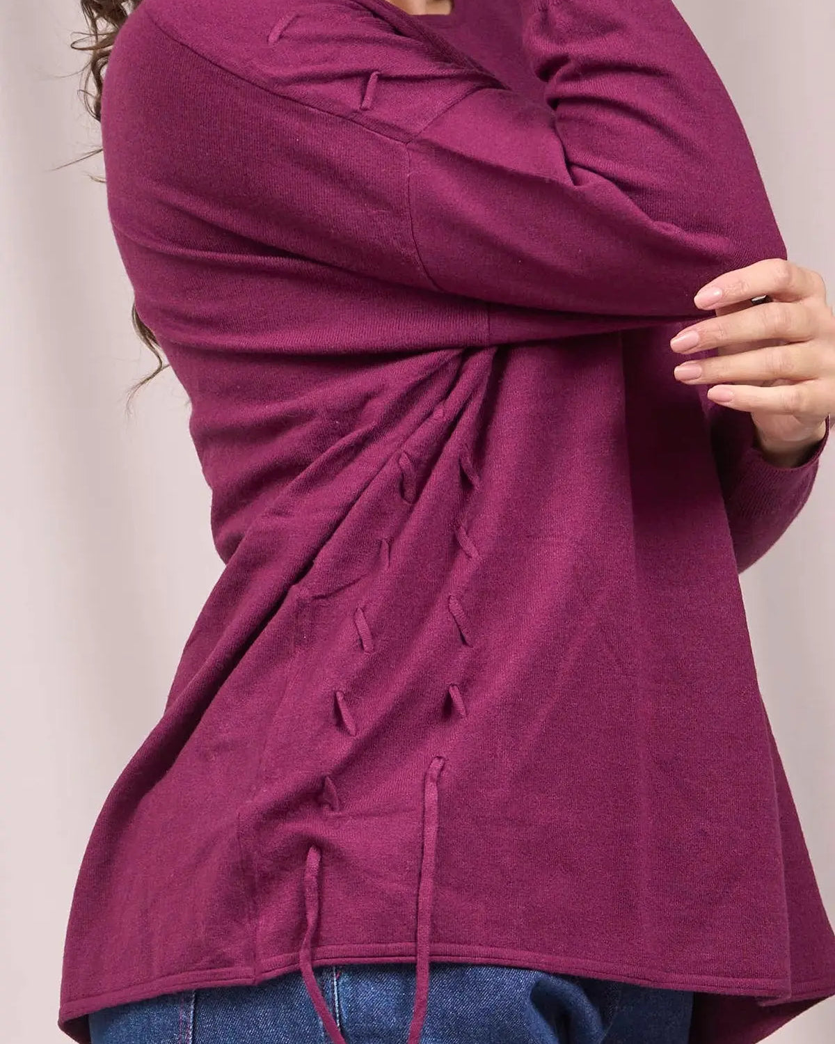 Maglia girocollo con intrecci frontali VINO IRONICA M-L