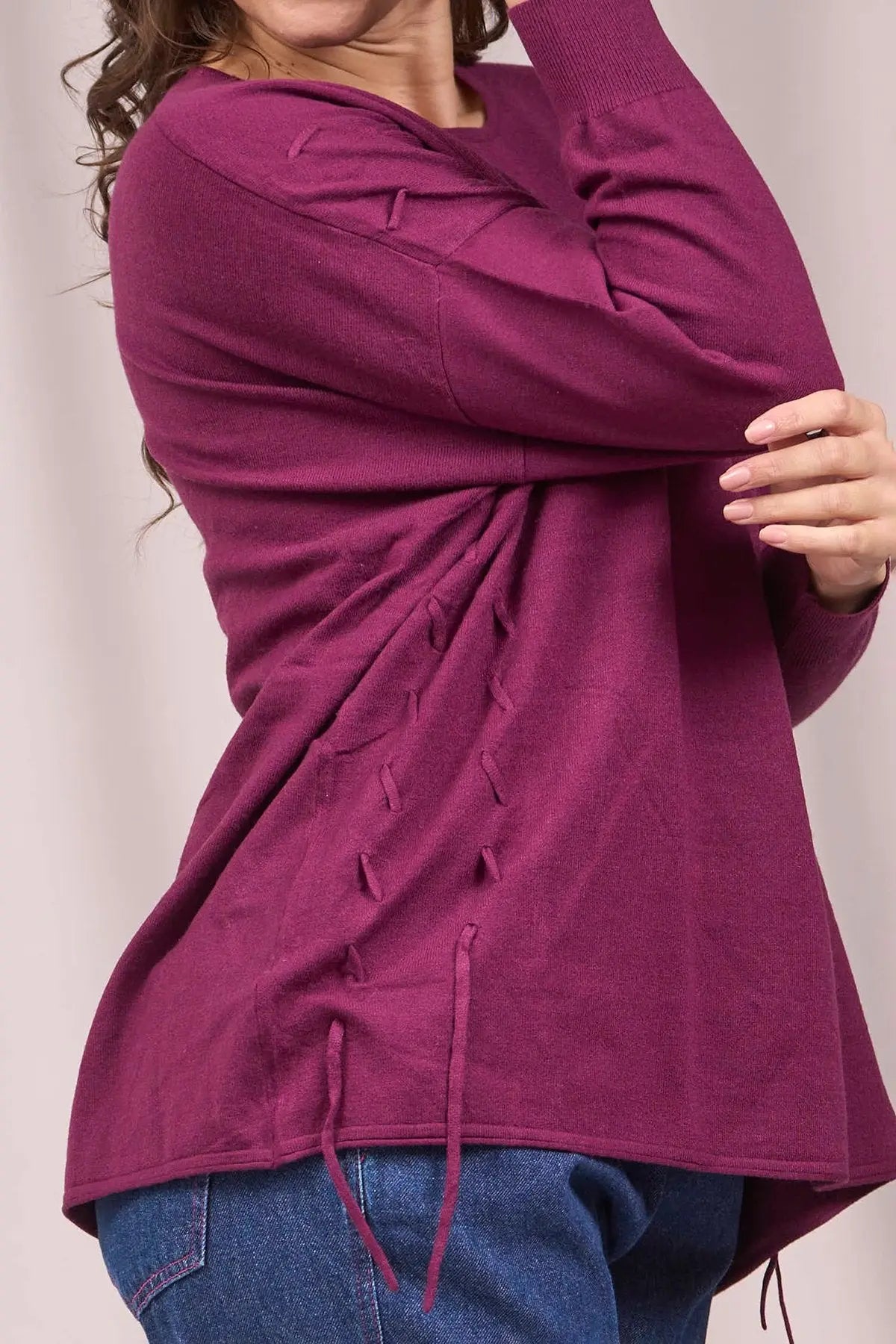 Maglia girocollo con intrecci frontali VINO IRONICA M-L