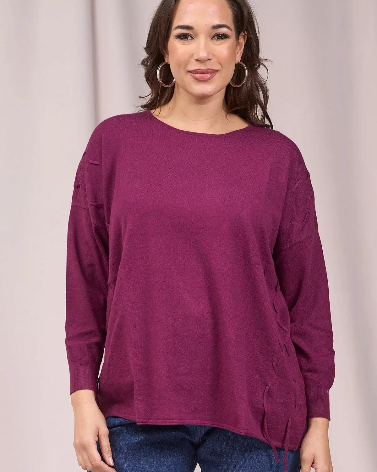 Maglia girocollo con intrecci frontali VINO IRONICA