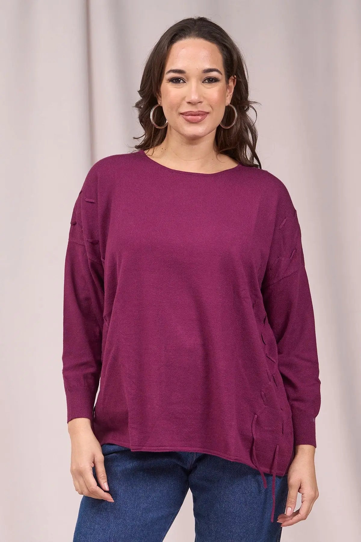 Maglia girocollo con intrecci frontali VINO IRONICA