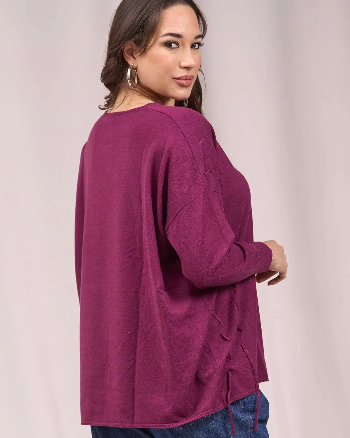 Maglia girocollo con intrecci frontali VINO IRONICA